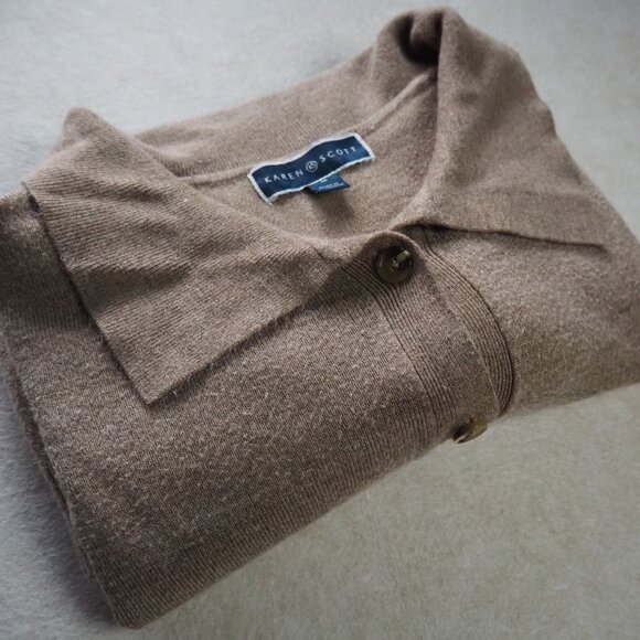Karen Scott Luxsoft Cardigan Sweater Size M Medium Light Brown Shawl Collar Soft - Picture 7 of 8